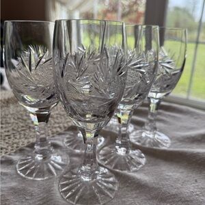 Vintage 6 Bohemian Crystal Wine & Water Glasses Pinwheel By Czechoslovakia 7"